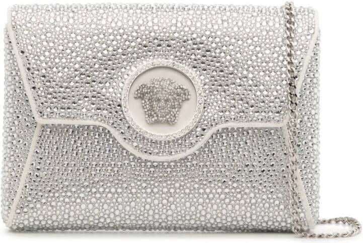 Versace Kristalversierde Envelope Clutch Gray Dames