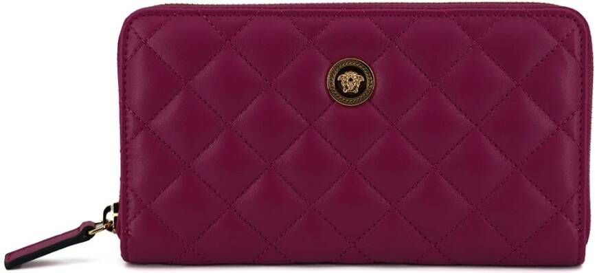 Versace Paarse Leren Gewatteerde Lange Portemonnee Purple Dames