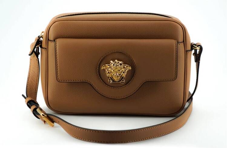 Versace Elegante Bruin Lederen Cameratas Schoudertas Brown Dames