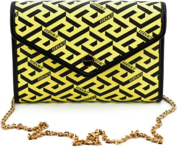 Versace Gele Canvas en Leren Pouch Schoudertas Multicolor Dames