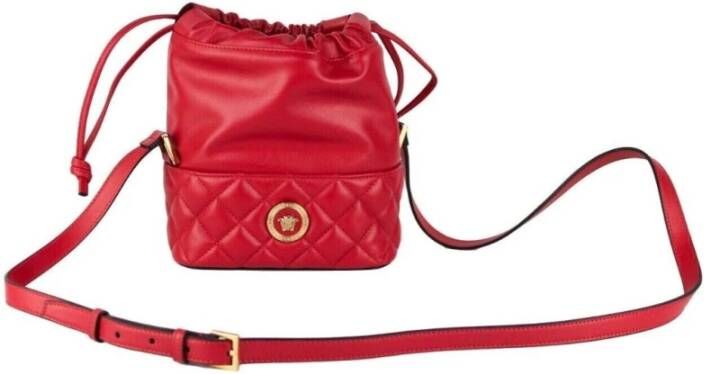 Versace Rode Gewatteerde Leren Trekkoord Schoudertas Emmer Crossbody Handtas Red Dames