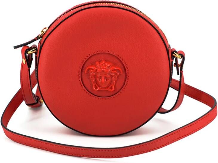 Versace Rode Kalfsleren Ronde Schijf Schoudertas Red Dames