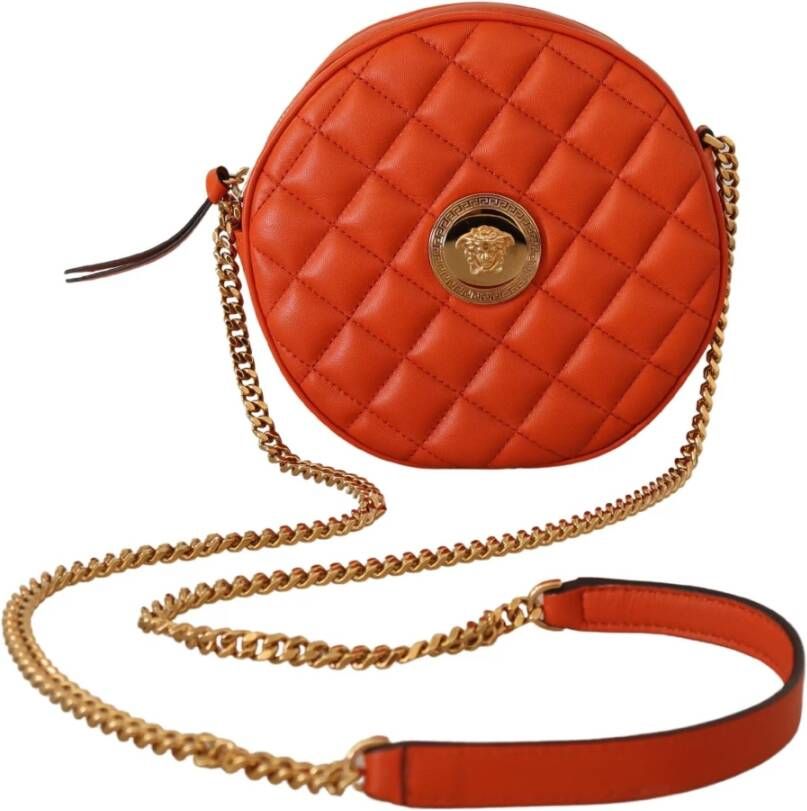 Versace Rode Nappa Leren Medusa Ronde Crossbody Tas Red Dames