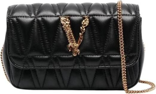 Versace Zwarte Leren Virtus Mini Tas Black Dames