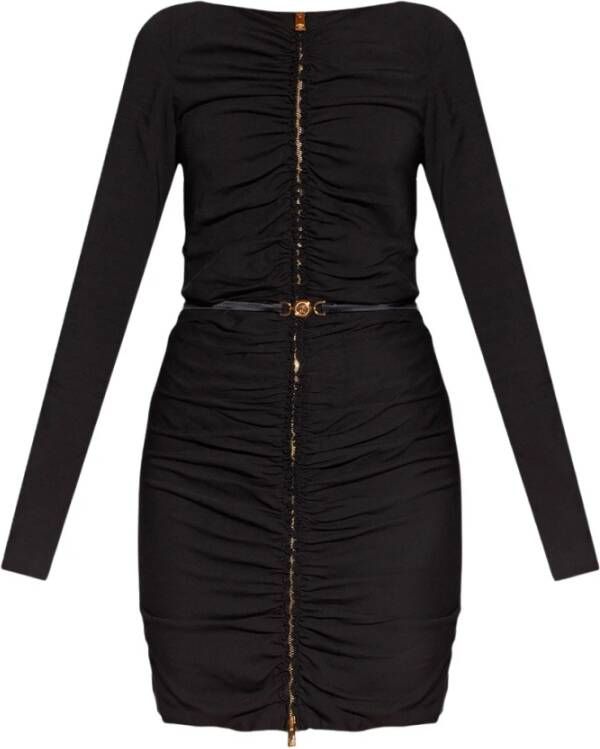 Versace Zip Front Ruched Mini Dress Zwart Dames