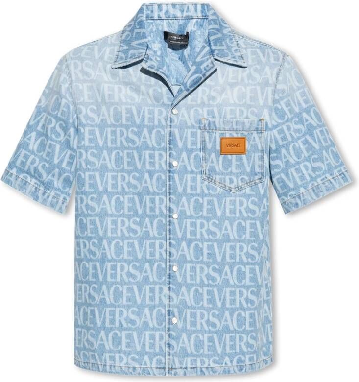 Versace Denim overhemd met relaxte pasvorm en lasergegraveerd patroon Blue Heren