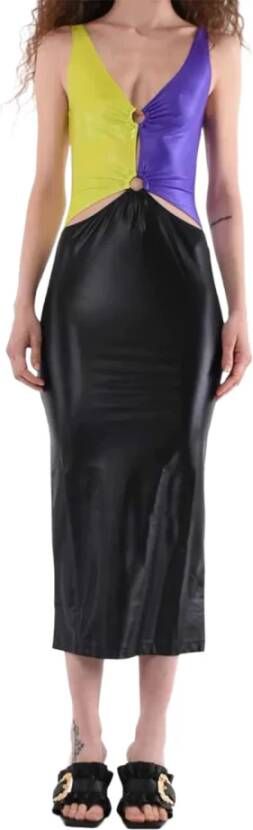 Versace Jeans Couture Lange Zwarte Lime en Paarse Jurk Black Dames