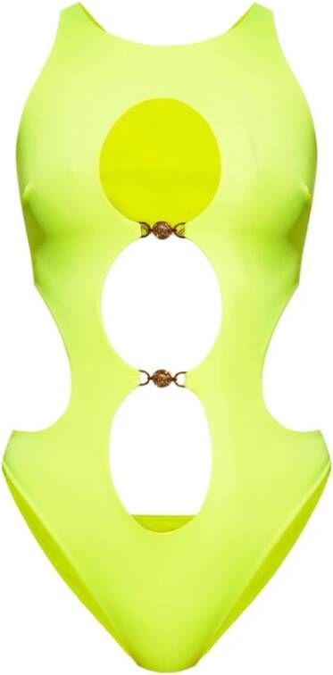 Versace Neon Eendelig Badpak met Decoratieve Uitsparingen Yellow Dames