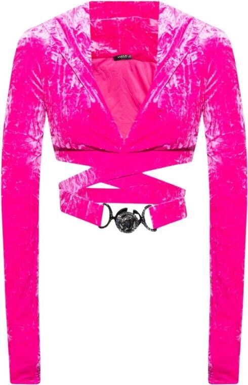 Versace Fluweel V-Hals Hoodie Top Pink Dames