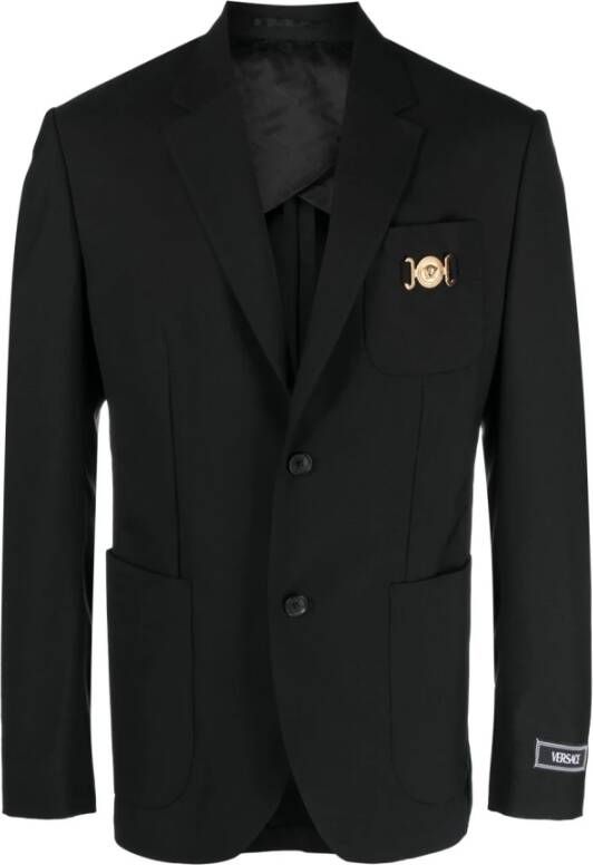 Versace Zwarte jas van zuivere wol met golf-finish en Medusa-detail Black Heren