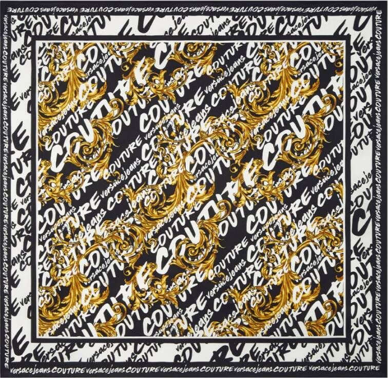 Versace Jeans Couture Foulard in seta con logo brush e stampa barocca donna 73Ha7H02-Zg113 Nero Oro Zwart Dames