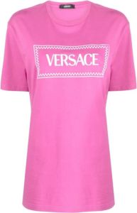 Versace Fuchsia Geborduurde Logo T-shirts en Polos Roze Dames