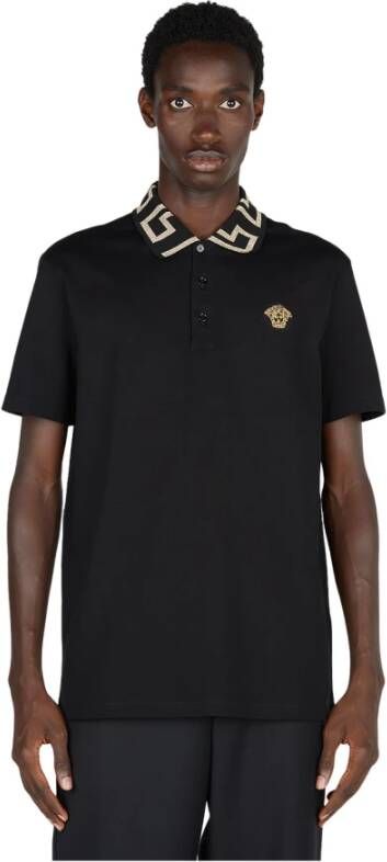 Versace Geborduurd Logo Polo Shirt Zwart Heren
