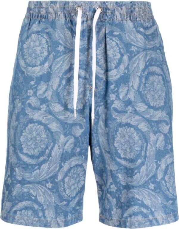 Versace Geborduurde katoenen Bermuda shorts Blue Heren