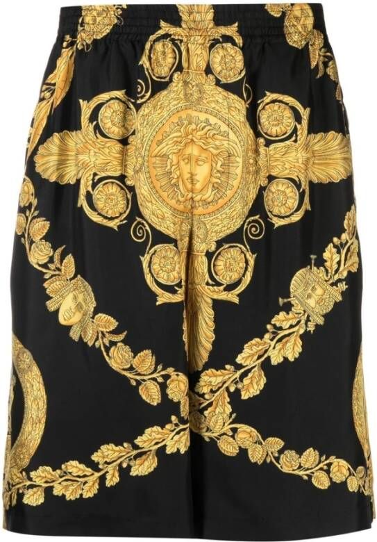 Versace Luxe zwarte zijden shorts met trekkoord in de taille Black Heren