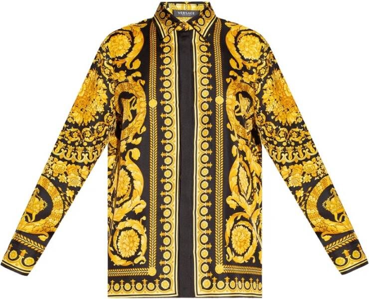 Versace Klassieke Kraag Zijden Twill Overhemd Yellow