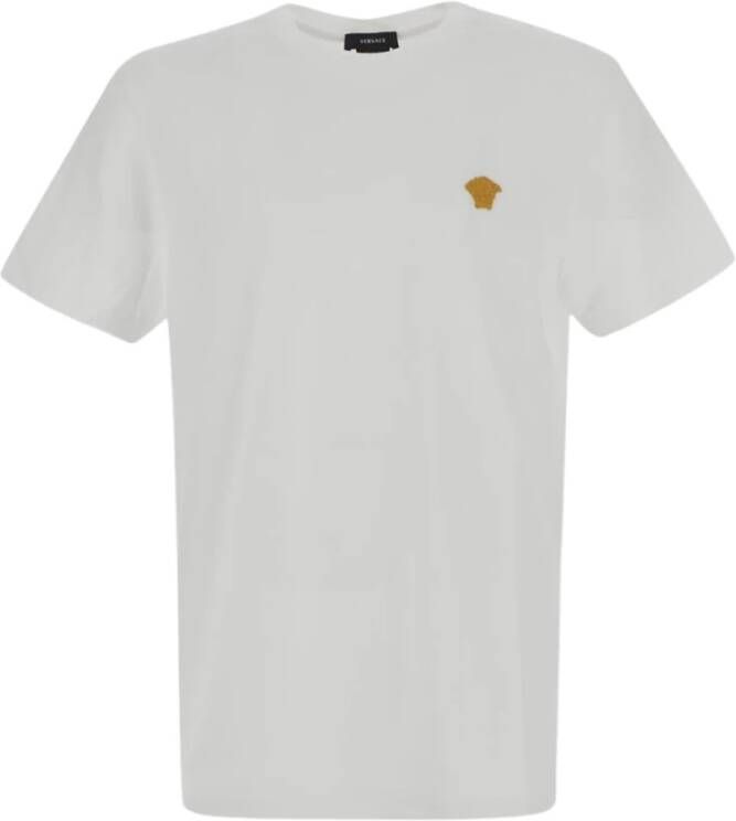 Versace Witte T-shirt met geborduurde Medusa en korte mouwen White Heren