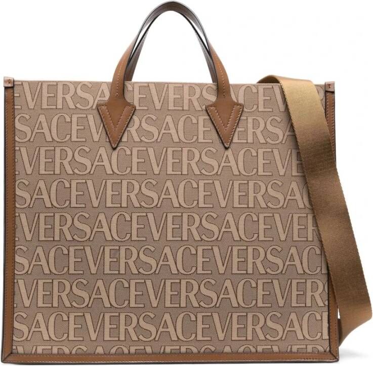 Versace Shopper tas met logo Brown Heren
