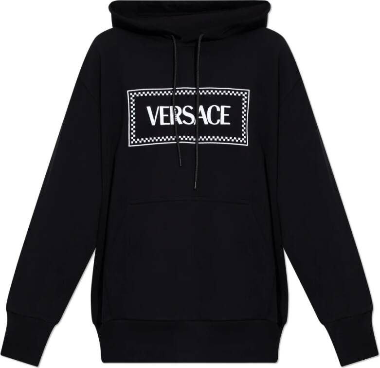 Versace Hoodie met geborduurd logo in katoenen French Terry Black Dames