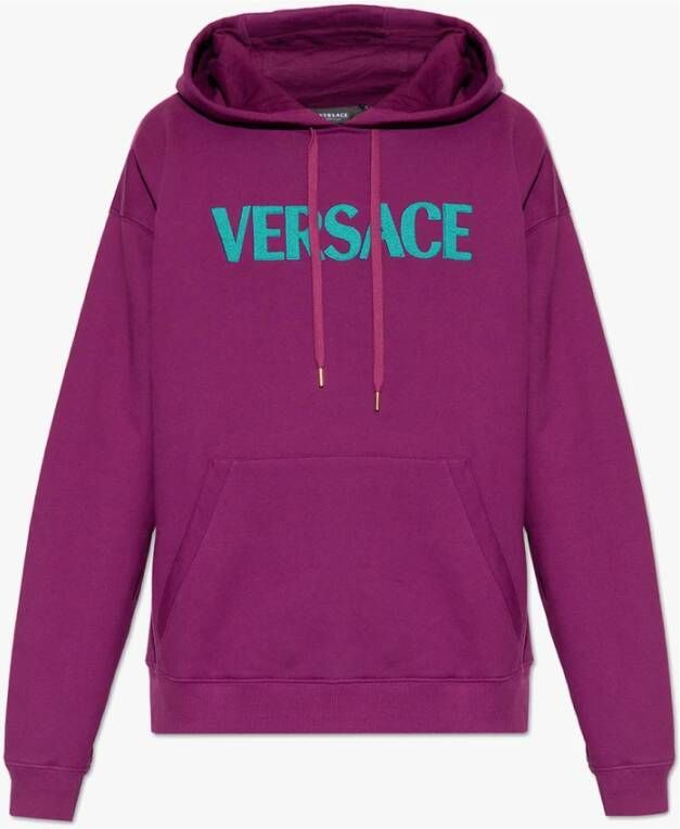 Versace Stijlvolle Paarse Katoenen Sweatshirt met Afneembare Capuchon Purple Heren