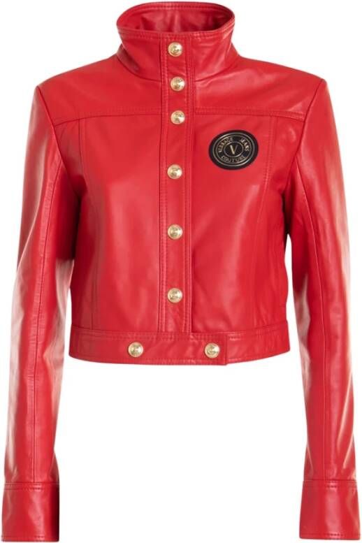 Versace Jeans Couture Rode leren jas met zwarte patch Red Dames