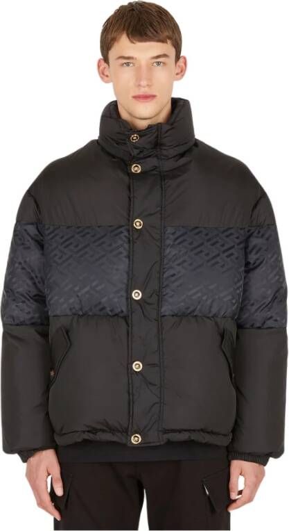 Versace Zwarte La Greca Puffer Jas Black Heren