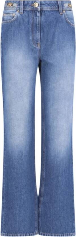 Versace Luxe High-Waist Jeans met Greca Details Blue Dames