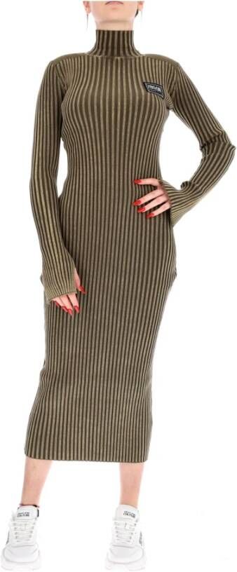 Versace Jeans Couture Abito midi collo alto e manica lunga a coste donna 73Haom11-Cm16N Verde Groen Dames