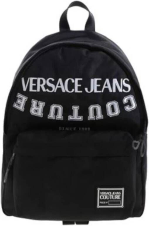 Versace Jeans Couture Grote Zwarte Herenrugzak met Geborduurd Contrastlogo Black Heren