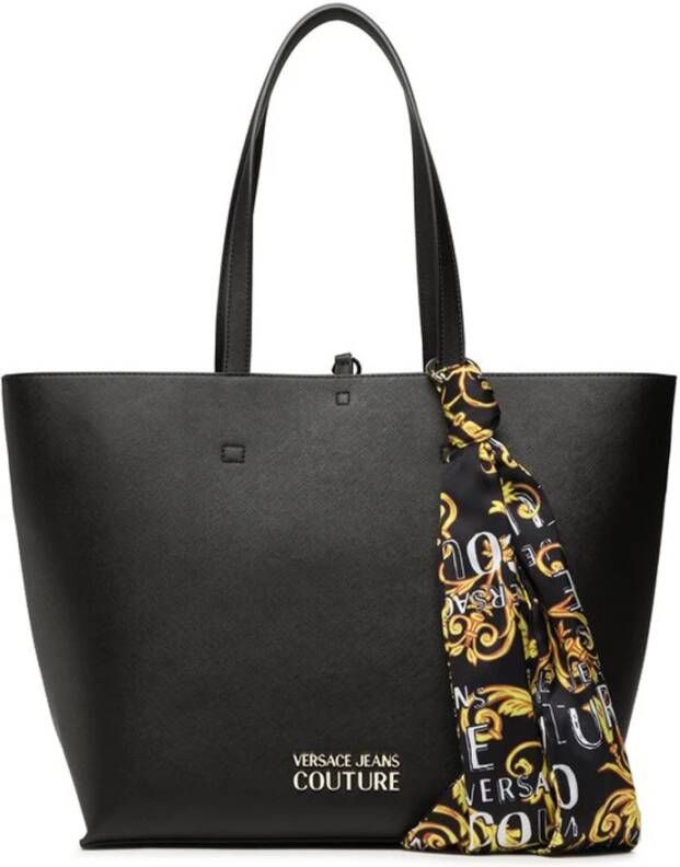 Versace Jeans Couture Zwarte Couture Schoudertas met Verwijderbaar Compartiment en Decoratieve Sjaal Black Dames