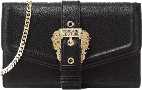 Versace Jeans Couture Zwarte gehamerde leren portemonnee met gouden details Black Dames