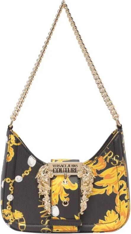 Versace Jeans Couture Zwarte Barok Print Hobo Schoudertas met Afneembare Band Black Dames - Foto 4