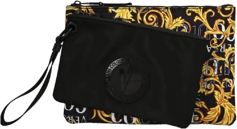 Versace Jeans Couture Zwarte Barok Print Clutch met Afneembare Logo Zak Black Heren