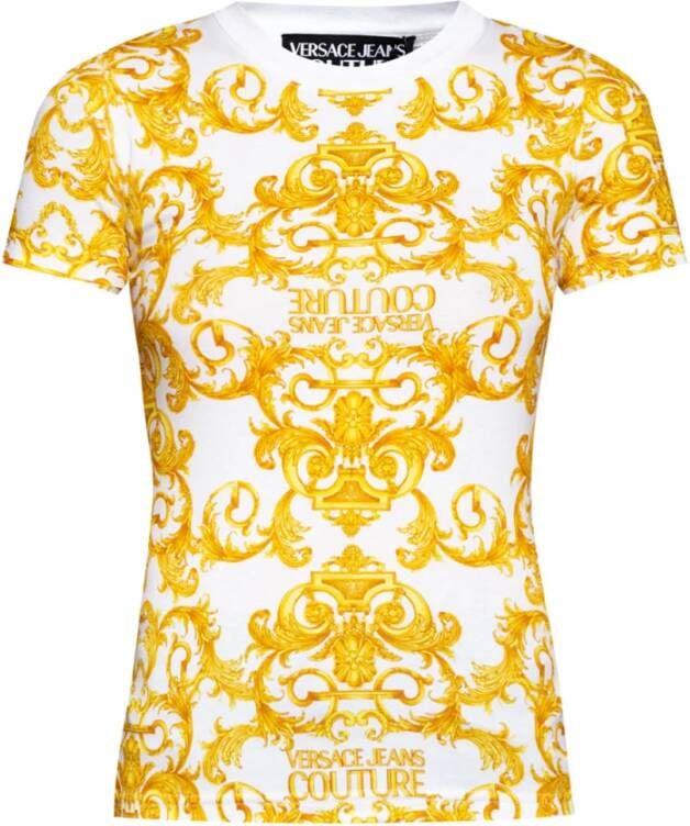 Versace Jeans Couture Barokmotief T-shirt Geel Dames