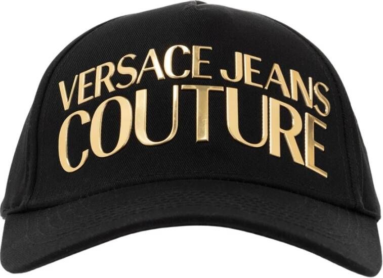 Versace Jeans Couture Zwarte Katoenen Baseballpet met Goudkleurig Reliëf Black Dames