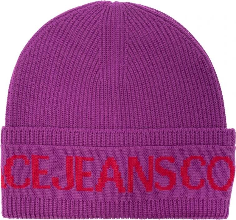 Versace Jeans Couture Beanie met logo Purple Heren