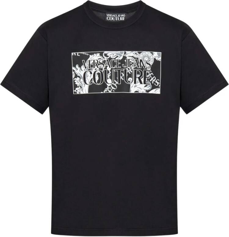 Versace Jeans Couture Zwart Katoenen T-shirt met Logo Print Black Heren