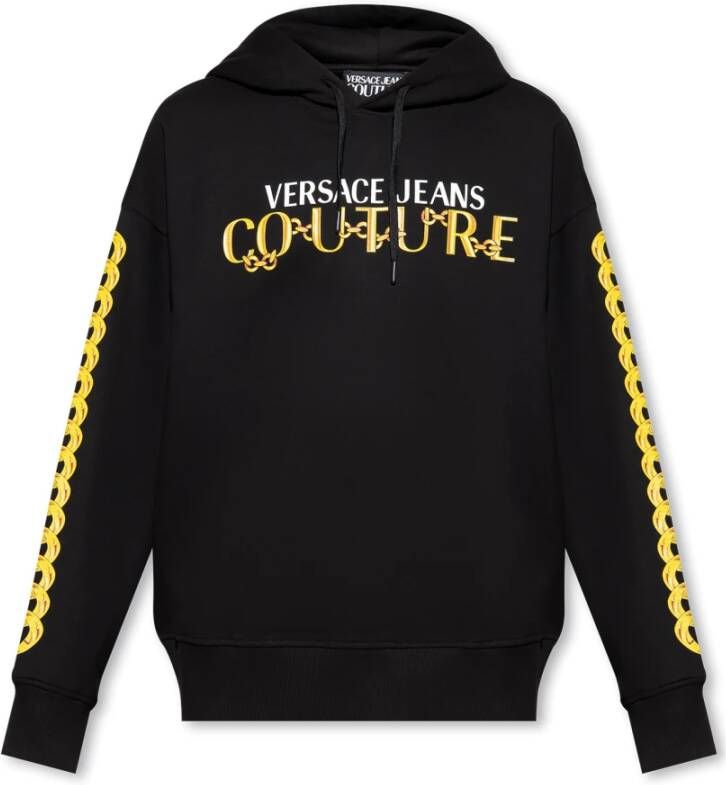 Versace Jeans Couture Zwarte Katoenen Sweatshirt met Logo Print en Kettingmotief Black Heren