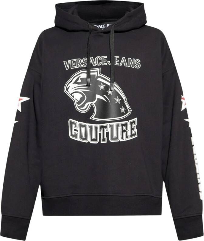 Versace Jeans Couture Logo-Print Katoenen Hoodie met Drop Shoulder Black Heren