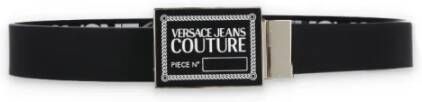 Versace Jeans Couture Omkeerbare zwarte leren riem met logo Black Heren
