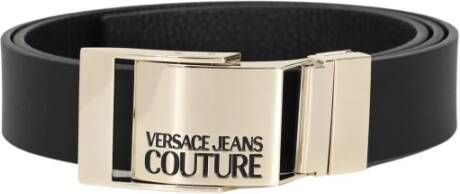 Versace Jeans Couture Zwarte Leren Unisex Riem met Logo Gesp Black Unisex