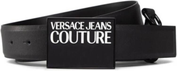 Versace Jeans Couture Zwarte leren riem met reliëf logo en rubberen gesp Black Heren