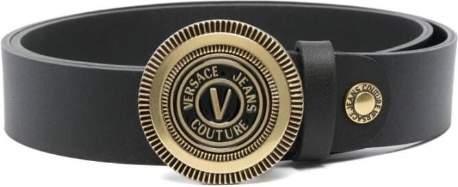 Versace Jeans Couture Zwarte Leren Logo Riem voor Heren Black Heren