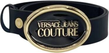 Versace Jeans Couture Logo Ronde Zwarte Leren Riem Black Unisex