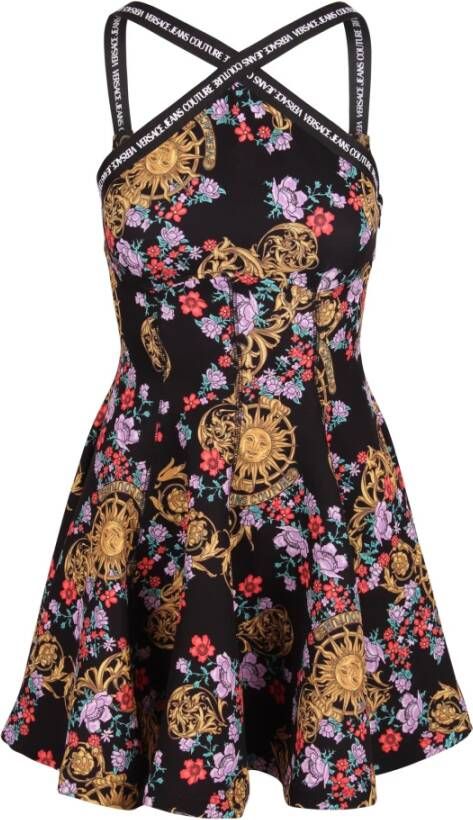 Versace Jeans Couture Bloemen barokke print korte jurk Zwart Dames