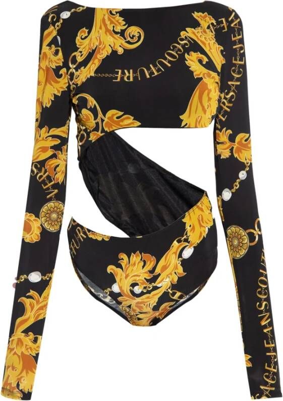 Versace Jeans Couture Bodysuit met Chain Couture patroon Zwart Dames