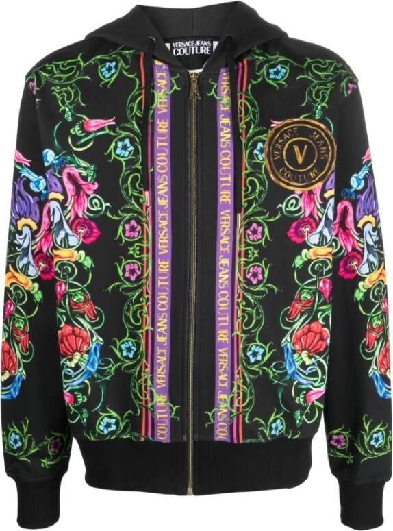 Versace Jeans Couture Sweatshirt met ritssluiting en tuinprint Black Heren