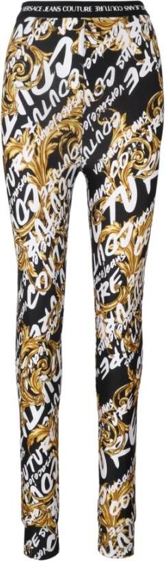 Versace Jeans Couture Fuseaux fantasia barocca e logo all over banda logata in vita donna 73Hac101-Js110 Nero Oro Zwart Dames - Foto 8