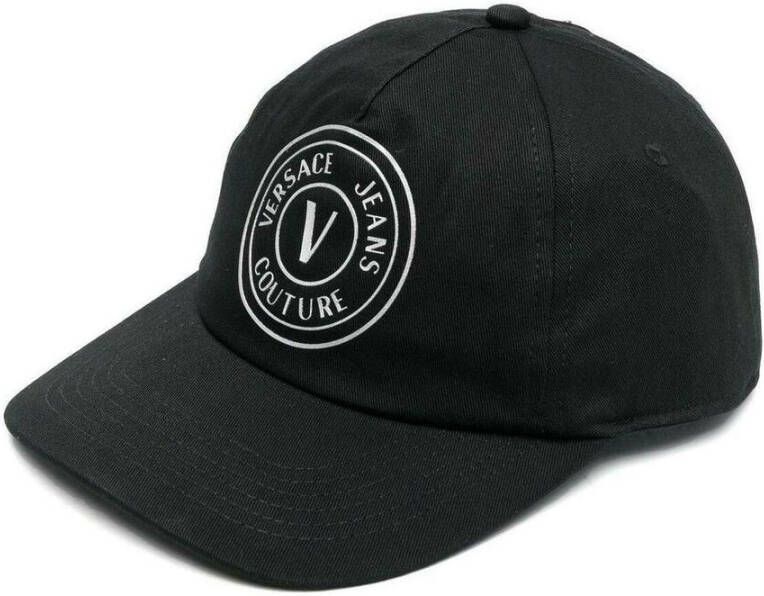 Versace Jeans Couture Zwarte Katoenen Baseballpet met Zilveren Logo Black Unisex