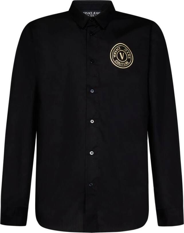 Versace Jeans Couture Zwarte Logo Overhemd met Knoopsluiting Black Heren
